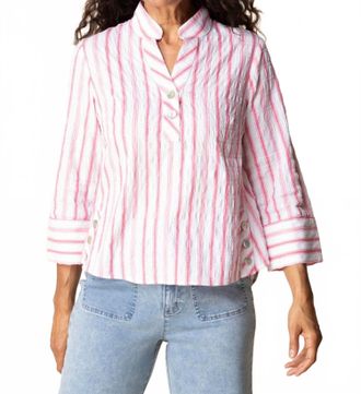 Habitat Hampton Stripe Vineyard Shirt Top In Coral