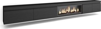 Skraut Home Mueble tv efecto madera negro 368x35x45cm chimenea efecto fuego