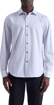 Bugatchi James OoohCotton Leaf Print Button-Up Shirt in Platinum at Nordstrom, Size Xxx-Large