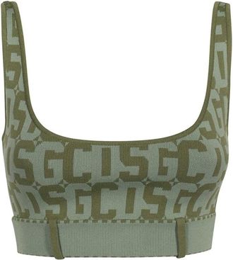GCDS Gcds, Tops, Dames, Groen, L, Jacquard Logo Gebreide Crop Top