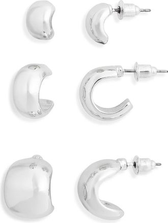Nordstrom Rack 3-Pack Chubby Hoop Earrings in Silver at Nordstrom Rack