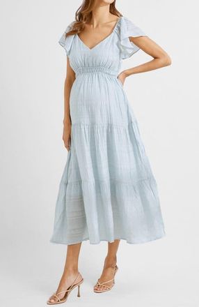 Angel Maternity Baby Shower Ruffle Sleeve Maternity Dress in Blue at Nordstrom, Size Large