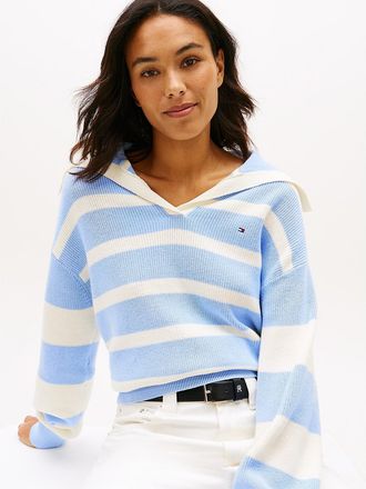 Tommy Hilfiger Womens Stripe Nautical-Collar Sweater Polo - Blue - S