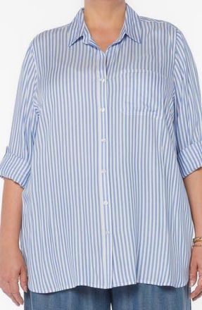 Velvet Heart Elisa Tab Sleeve Button-Up Shirt in Ocean Blue Stripe at Nordstrom Rack, Size 3X