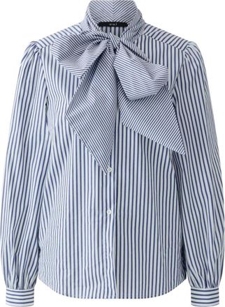 Oui Strikblouse - Dames - Overhemden - Blauw - XL - Katoen - Overhemden