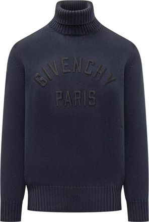 Givenchy Turtleneck trui van katoen met Parijs borduursel - Heren - Coltruien - Blauw - S - Katoen - Truien & Vesten