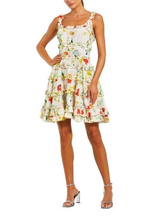 Mac Duggal Floral Square Neck Ruffle Mini Dress in Ivory Multi at Nordstrom, Size 12