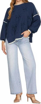 She + Sky Bow Detail Sweater Top In Navy