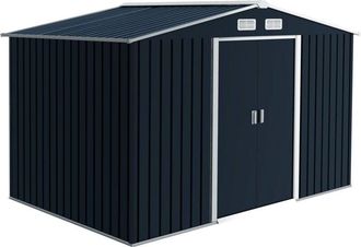 OUTSUNNY Cobertizo de jardín de exterior 4,9 m² 277x195x192 cm caseta de jardín con 2 puertas corredizas base refuerzo (suelo no incluido) gris oscuro