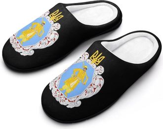 Generic Coat of Arms of The Ukrainian State Cotton Slippers for Women Memory Foam Comfy House Shoes with Anti-Skid Rubber Sole