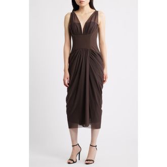 Black Halo Elara Corset Midi Dress in Espresso at Nordstrom Rack, Size 10