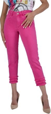 Frank Lyman Design Fiona Woven Denim Pant With Fringe Detail In Fuchsia