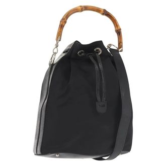 Gucci Vintage Bamboo Bucket Nylon And Leather Black Nylon Bag (Pre-Owned)