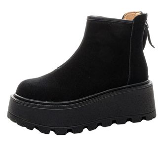 Generic Women winter suede snow boots with thick soles for increased height casual warmth and comfort slimming short boots (black,3.5)