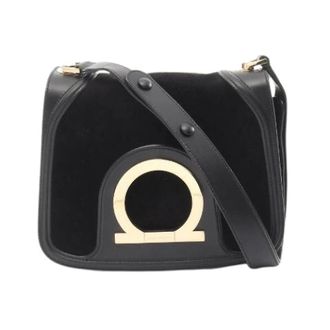 Ferragamo Pre-owned Cross Body Bags, female, Black, Size: ONE SIZE Pre-owned Gancini suede leather shoulder bag