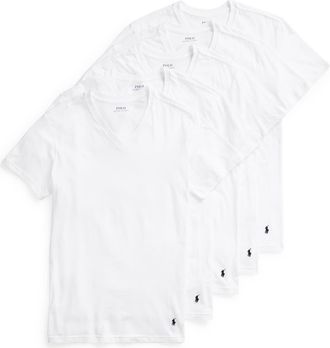 Polo Ralph Lauren 5-Pack Slim Fit V-Neck T-Shirts in White at Nordstrom, Size Small