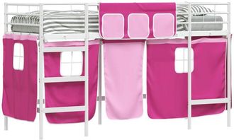 vidaXL Estructura De Cama Alta Para Ni&ntilde;os Con Cortinas Y Rosa Vidaxl