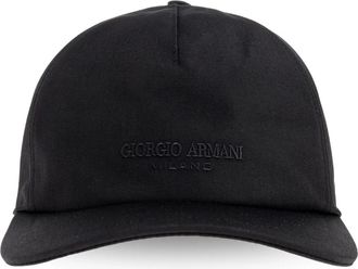 Giorgio Armani Technical Fabric Baseball Cap met Leren Logo - Heren - Petten - Zwart - S - Accessoires