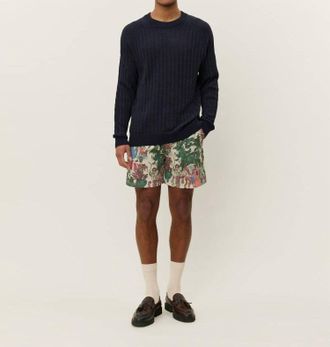 Les Deux Fabian Linen Crewneck Knit Sweatshirt In Dark Navy