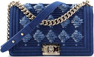 Chanel Boy Flap Bag Pleated Fringe Denim Old Medium shoulder bag - Blu