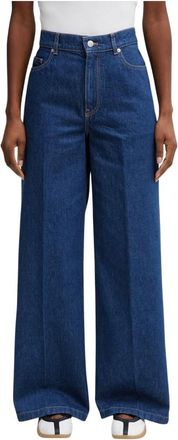Maison Kitsun&eacute; Wide Leg Jeans - Dames - Jeans - Blauw - Maat: W28 Katoen