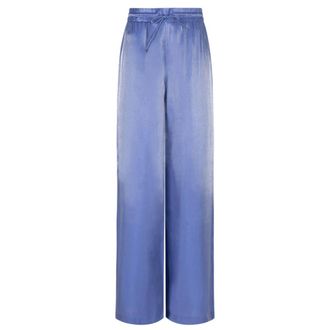 Dante6 Glanzende wijde pijpen broek Soir Korenbloem - Dames - Broeken - Blauw - Maat: L Viscose