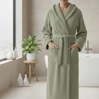 Dmora Bata De Ba&ntilde;o Satoka, 100% Algod&oacute;n Con Capucha, Degradado Color Estructura Menta, Talla M, Verde Menta