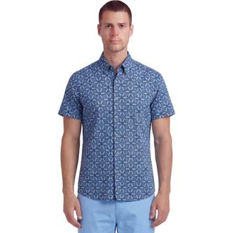 Lords of Harlech Tribal Mens Merino Wool Button-up Shirt in Tribal Blue at Nordstrom, Size Xx-Large