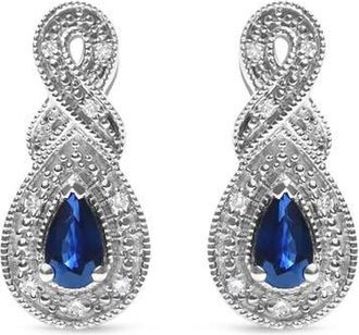 House of Brilliance Silver 4.5 x 3mm Pear Sapphire and Diamond Accent Infinity Drop Stud Earrings in White at Nordstrom