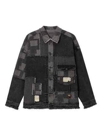 Musium Div. patchwork frayed-effect shirt jacket - men - Cotton - M - Black