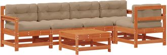 vidaXL Conjunto De Sof&aacute;s De Jard&iacute;n 6 Pcs Marr&oacute;n Cera Pino Macizo Vidaxl