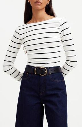 Madewell Scoop Back Long Sleeve Top in True Black/White at Nordstrom Rack, Size Xx-Large