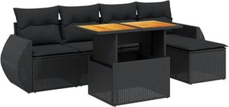 vidaXL Vidaxl - Set De Sof&aacute;s De Jard&iacute;n 6 Piezas Y Cojines Rat&aacute;n Sint&eacute;tico Negro