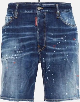 Dsquared2 Mens Dsquared2 Navy Blue Marine Denim Shorts Paint Splatter Design - Size: 34/32