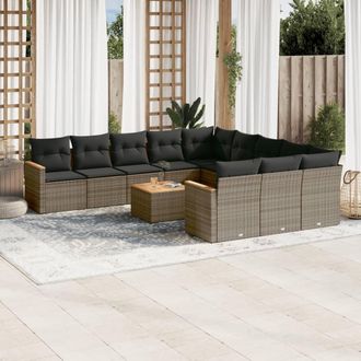 vidaXL Set De Sof&aacute;s De Jard&iacute;n 12 Pzas Con Cojines Rat&aacute;n Sint&eacute;tico Gris Vidaxl