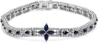 House of Brilliance Sterling Silver Dark Blue Sapphire and Topaz Marquise Floral Art Deco Link Bracelet at Nordstrom