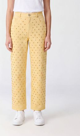 Pinko Pantaloni a gamba dritta in cotone a 5 tasche con strass