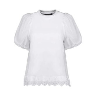Simone Rocha Blouses, female, White, Size: XS Tulle Overlay Puff Sleeve T-Shirt