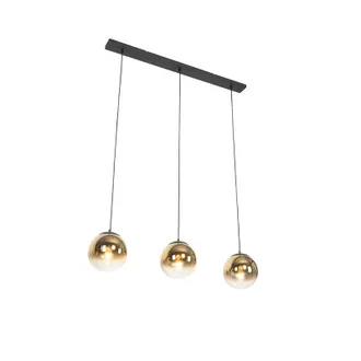 QAZQA Art D&eacute;co L&aacute;mpara Colgante Art Deco Negra Con Cristal Dorado Oblongo 3-luces - Pallon Vidrio /acero Alargada Adecuado Para Led Max. 3 X 25 Watt - Qazqa