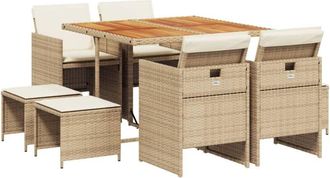 vidaXL Set Comedor De Jard&iacute;n 9 Pzas Con Cojines Rat&aacute;n Sint&eacute;tico Beige Vidaxl