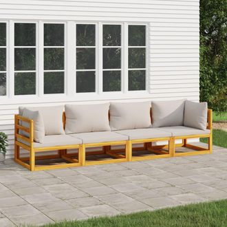 vidaXL Set Muebles De Jard&iacute;n 4 Pzas Madera Maciza Y Cojines Gris Claro Vidaxl