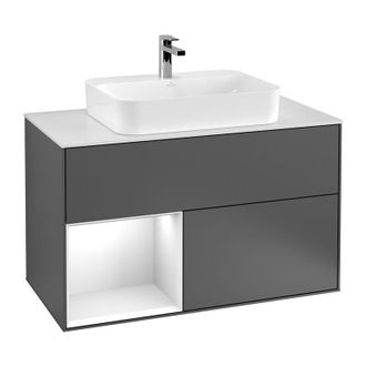 Villeroy & Boch Villeroy&boch - Finion, Muebles De Ba&ntilde;o, 1000 X 603 X 501 Mm, Angular, Con Estanter&iacute;a (iluminada), Modelo Suspendido, En Madera, Lavabo En El Medio, I