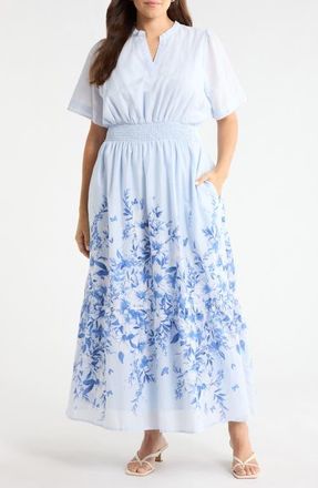 Sugarlips Fernie Field Janey Cotton Poplin Maxi Dress in Lt-Blue at Nordstrom, Size 3X