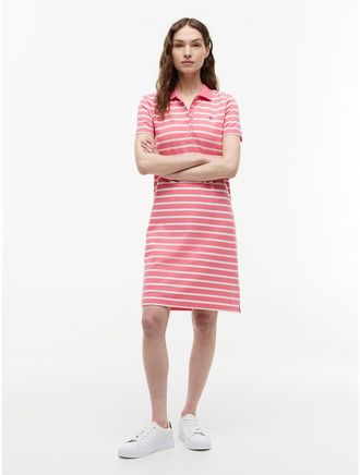 Tommy Hilfiger Womens Striped Stretch Pique Polo Dress - Pink - XXL