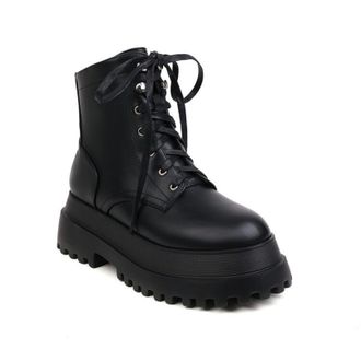 Generic Womens Round Toe PU Leather Platform Short Boots Lace Up Combat Boots High Heeled Gothic Punk Boot,Black1,6.5 UK