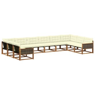 vidaXL Conjunto De Sof&aacute;s De Exterior Con Coj&iacute;n 10 Pcs Natural Y Crema Vidaxl