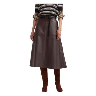 Bugatti Falda de piel corte en A con bolsillos - Skirts - Mujer - Marr&oacute;n - XL