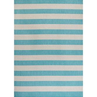 Jonathan Y Designs Negril Two-Tone Wide Stripe Indoor/Outdoor Area Rug in Aqua/cream at Nordstrom, Size 2Ft 0In X 8Ft 0In