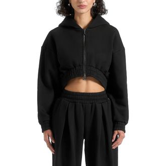 Mani&egrave;re De Voir Josiane Relaxed Zip Through Hoodie in Black at Nordstrom, Size 10
