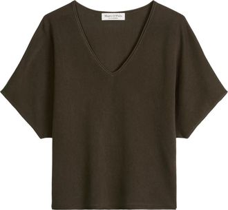 Marc O'Polo Gebreide Pullover - Dames - V-hals truien - Bruin - XL - Truien & Vesten